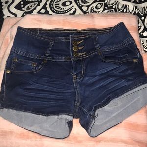 dark washed blue shorts